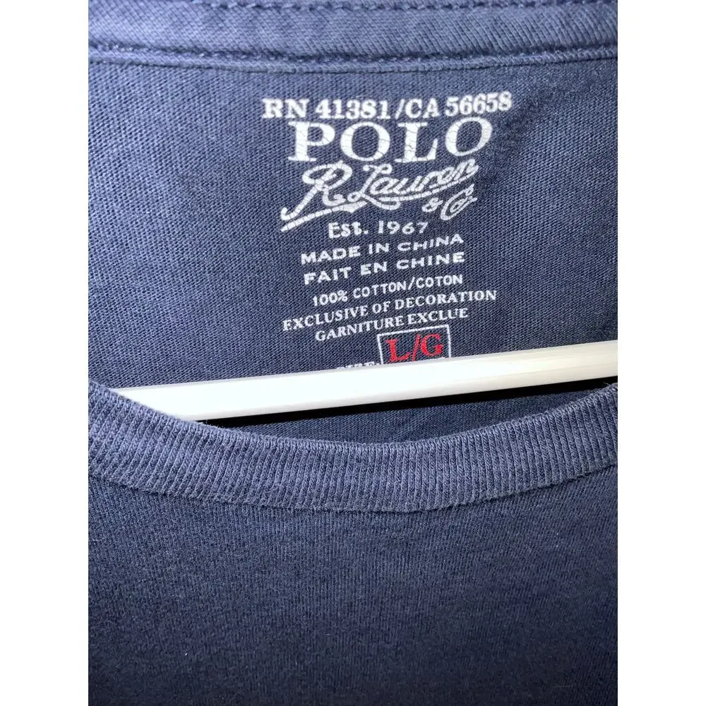 Polo Ralph Lauren Blue Red Pony Long Sleeve Shirt Crew Size L